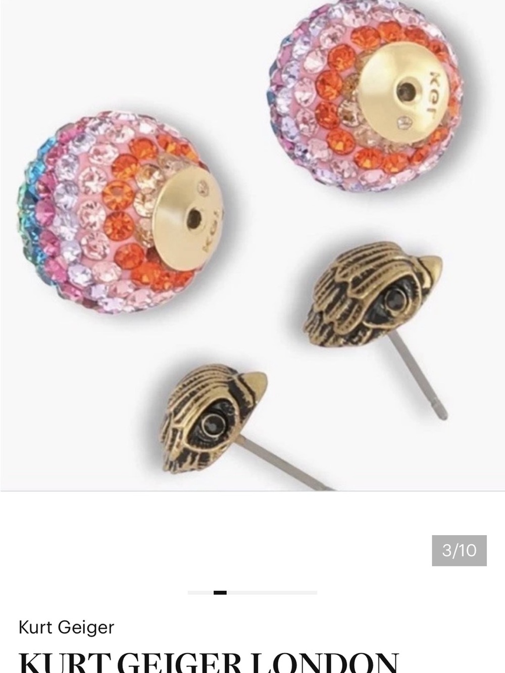 Kurt Geiger Rainbow Crystal Dome Stud Earrings - Picture 4 of 8